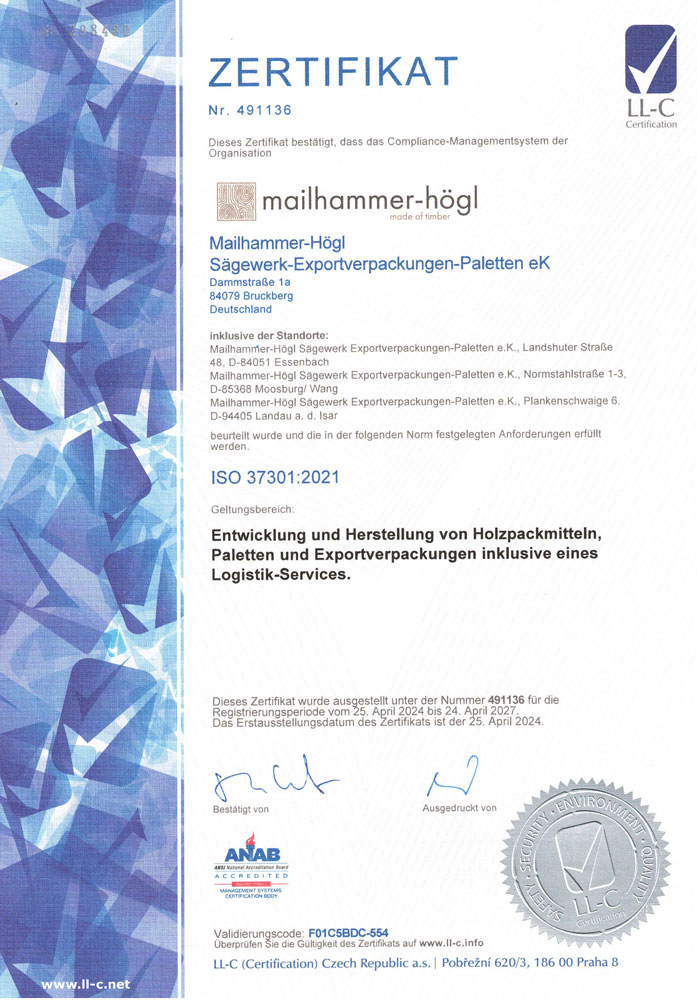 Mailhammer Högl Zertifikat Compliance Managementsystem